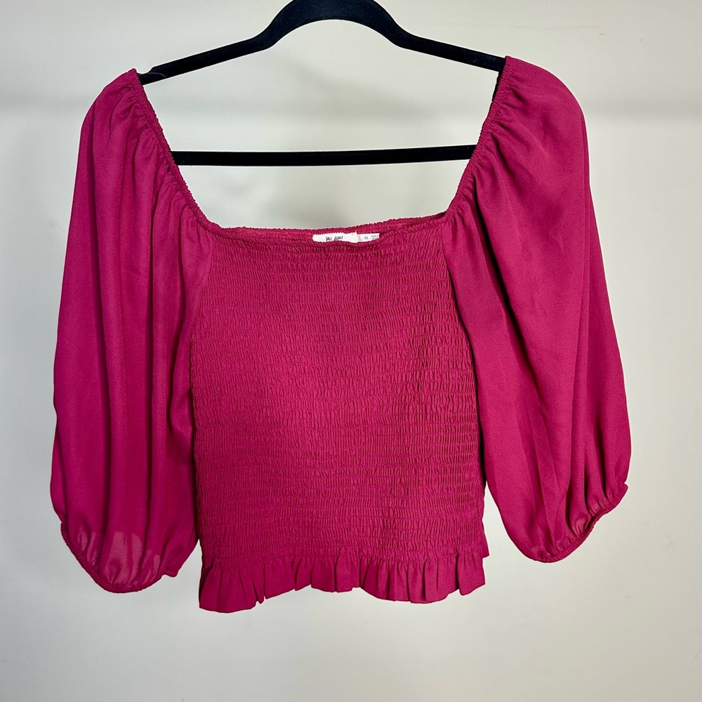 Zara Pink Puff Sleeve Smocked Blouse